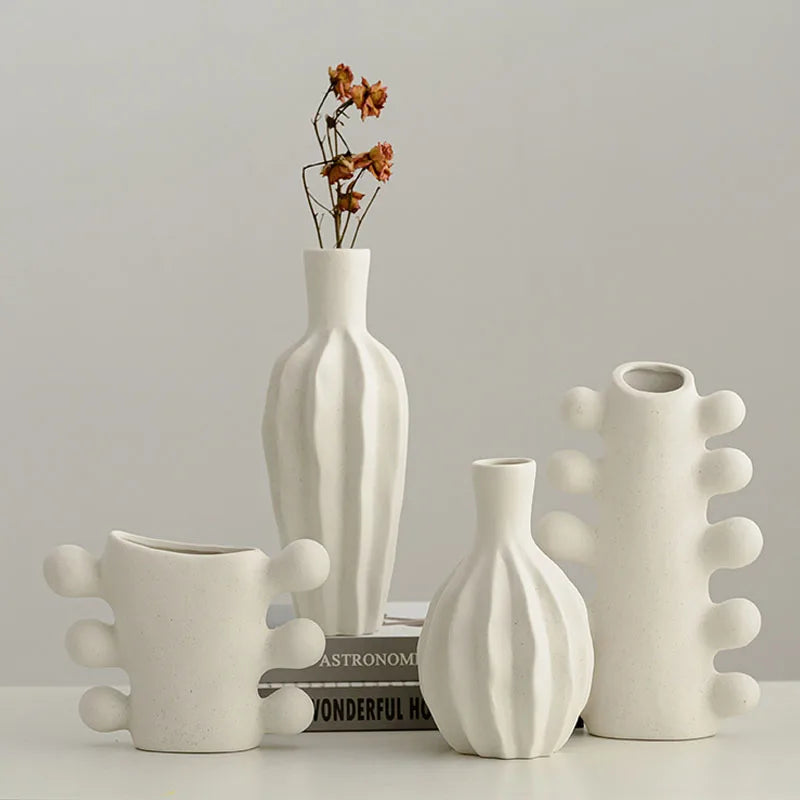 CAPIRON Unglazed Ceramic Nordic Vase for Dried Flower Decorative White Modern Boho Ins Wedding Table Party Living Room Office