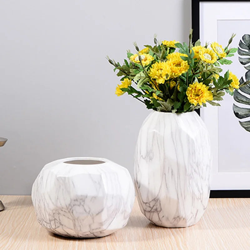 Nordic Modern Marble Lines Vase, Creative Ceramic Flower Ornament, Home Decoration, Living Room, Bedroom, Dining Room, Table Top