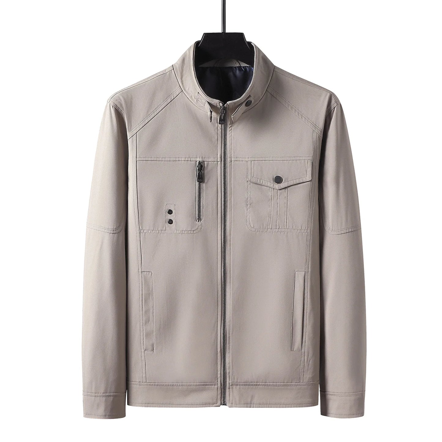 2023 Spring Autumn Jacket Bomber Men's Slim Business Coat Thin Casual Mens Baseball Solid Color Tops Fashion Male Dad Plus Size