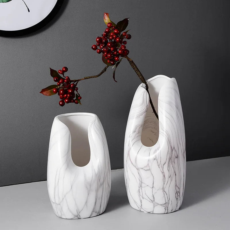 Nordic Modern Marble Lines Vase, Creative Ceramic Flower Ornament, Home Decoration, Living Room, Bedroom, Dining Room, Table Top