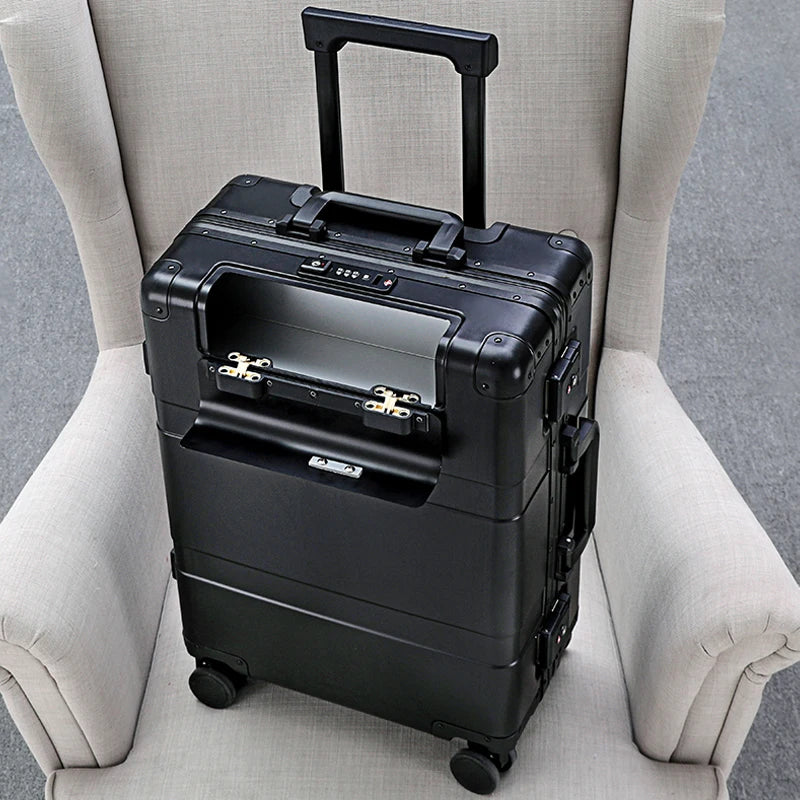 Front opening All aluminum travel Luggage Business pull bar box Men's and women's 20/24/28 "trolley suitcase carry on Hard box