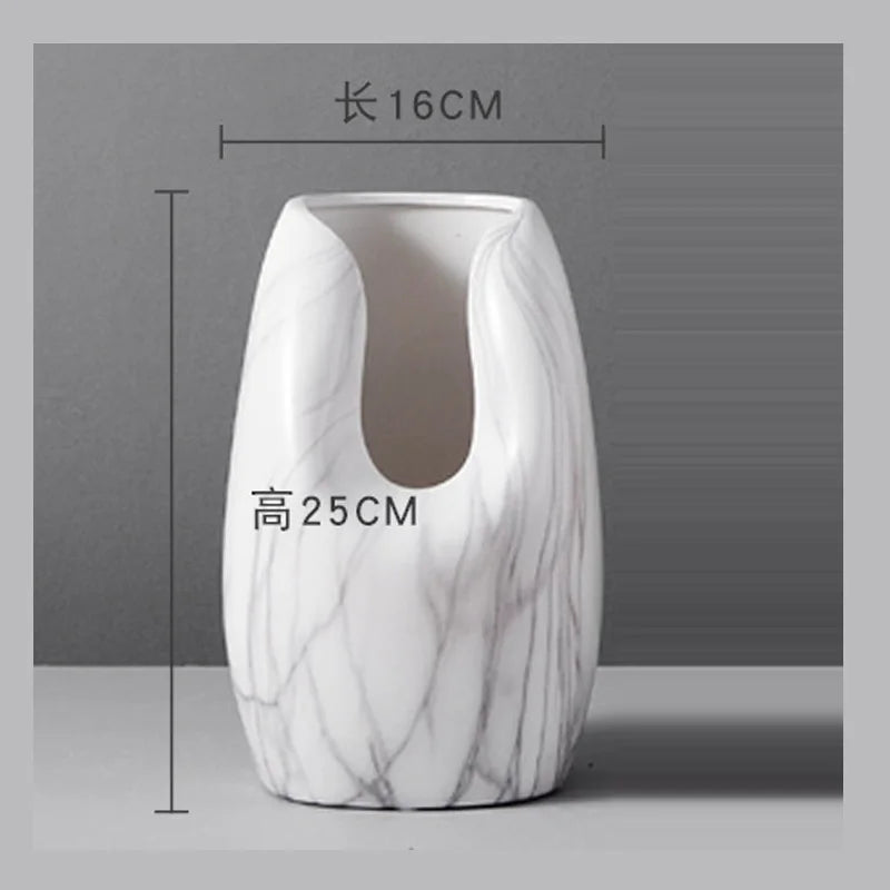 Nordic Modern Marble Lines Vase, Creative Ceramic Flower Ornament, Home Decoration, Living Room, Bedroom, Dining Room, Table Top
