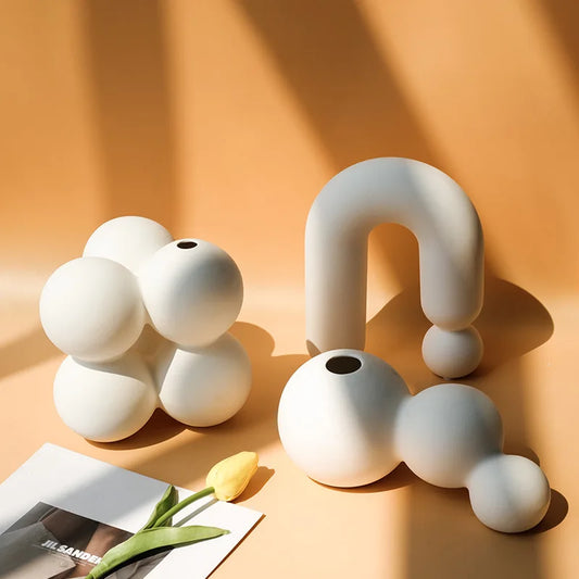 Nordic White Vases Living Room  Home Decor Room Decor Pottery And Porcelain Vases For Artificial Flowers Decorative Figurines
