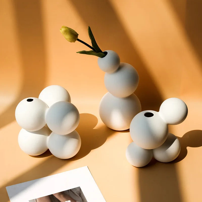 Nordic White Vases Living Room Home Decor Room Decor Pottery And Porcelain Vases For Artificial Flowers Decorative Figurines