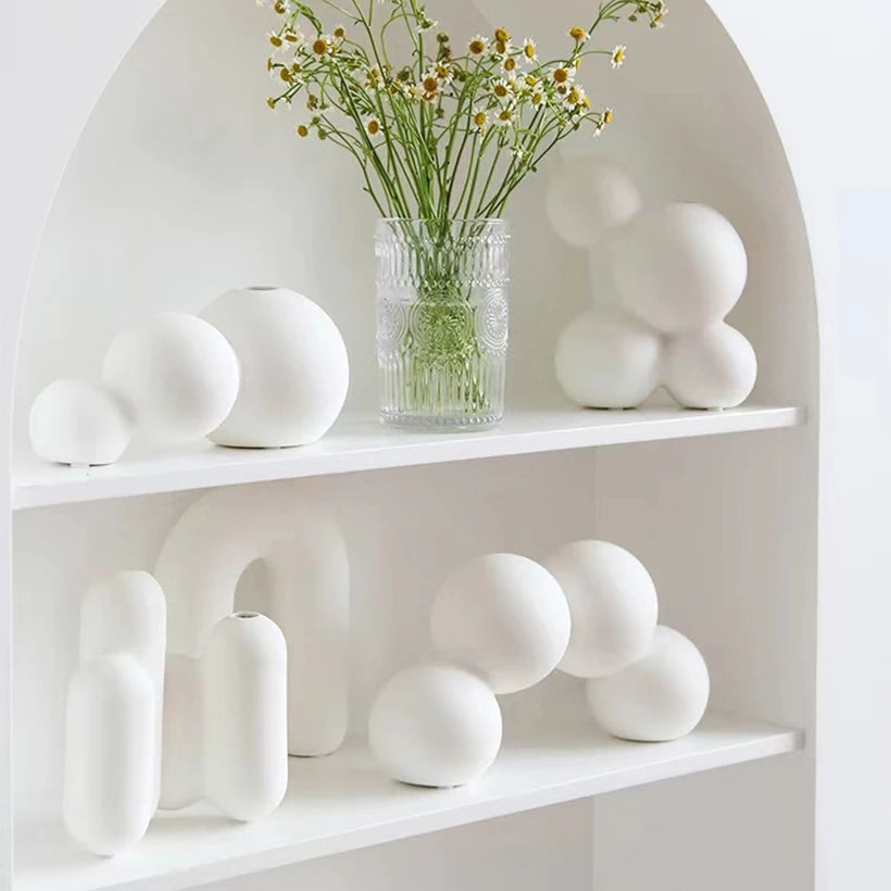 Nordic White Vases Living Room Home Decor Room Decor Pottery And Porcelain Vases For Artificial Flowers Decorative Figurines