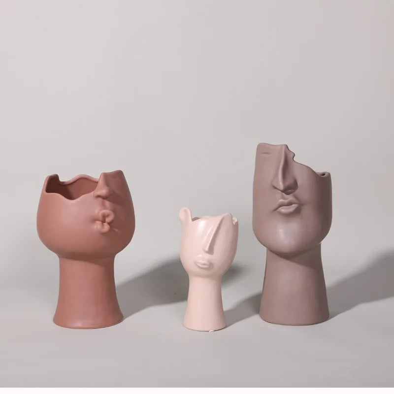 Cartoon Pouting Figure Ceramic Vase Living Room Decoration Abstract Art Face Vase Flower Arrangement Crafts Home Decoration New