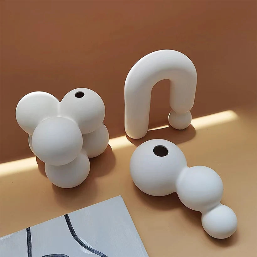 Nordic White Vases Living Room Home Decor Room Decor Pottery And Porcelain Vases For Artificial Flowers Decorative Figurines