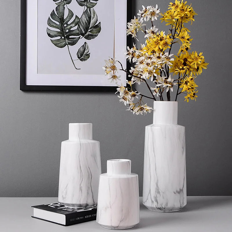 Nordic Modern Marble Lines Vase, Creative Ceramic Flower Ornament, Home Decoration, Living Room, Bedroom, Dining Room, Table Top
