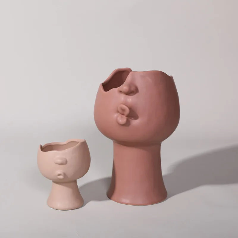 Cartoon Pouting Figure Ceramic Vase Living Room Decoration Abstract Art Face Vase Flower Arrangement Crafts Home Decoration New
