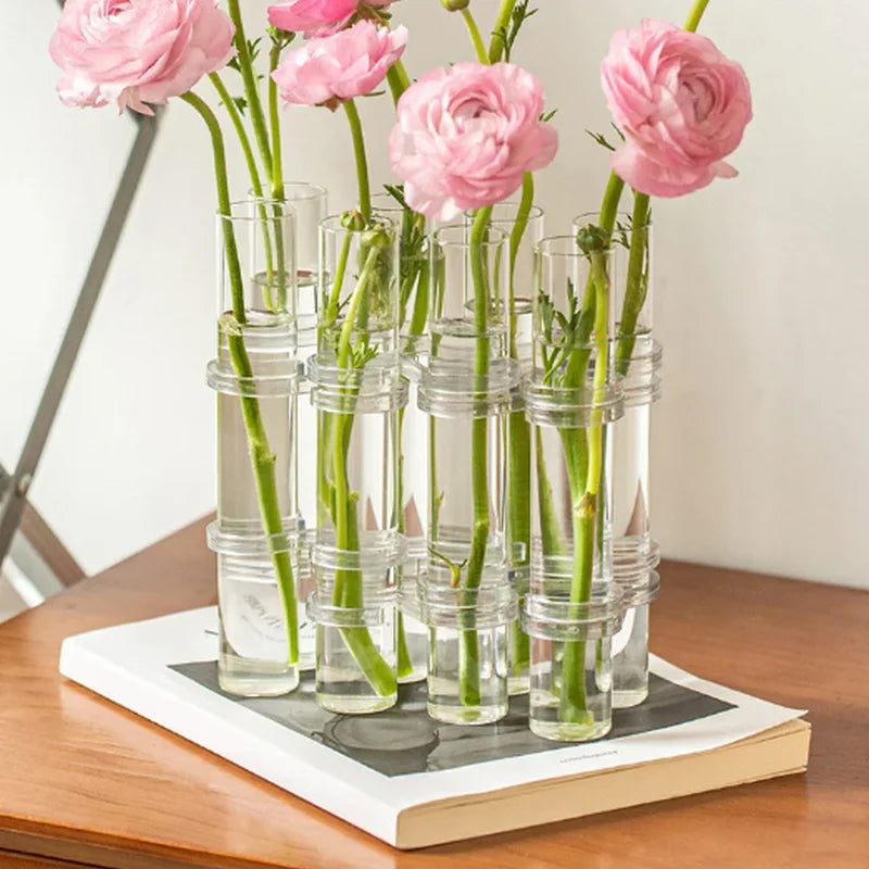 Hinged Flower Glass Vase Test Tube Creative Plant Holder Hydroponic Container Living Room Office Dining Table Floral Home Decor