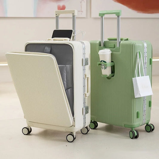 Multifunctional Aluminum Frame Suitcase Front Opening Pull Rod Luggage Password Universal Wheel Boarding Bag