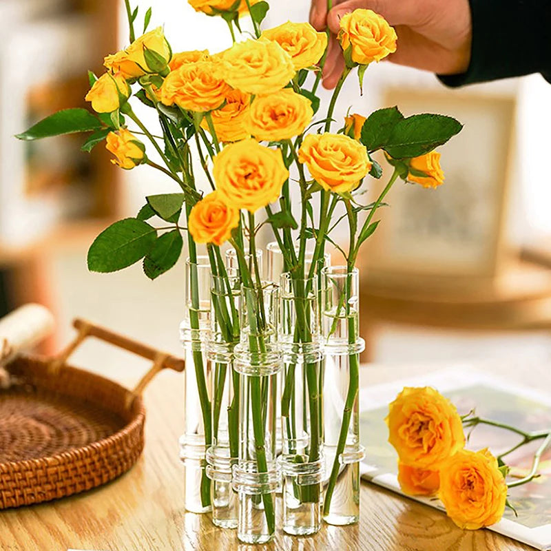Hinged Flower Glass Vase Test Tube Creative Plant Holder Hydroponic Container Living Room Office Dining Table Floral Home Decor
